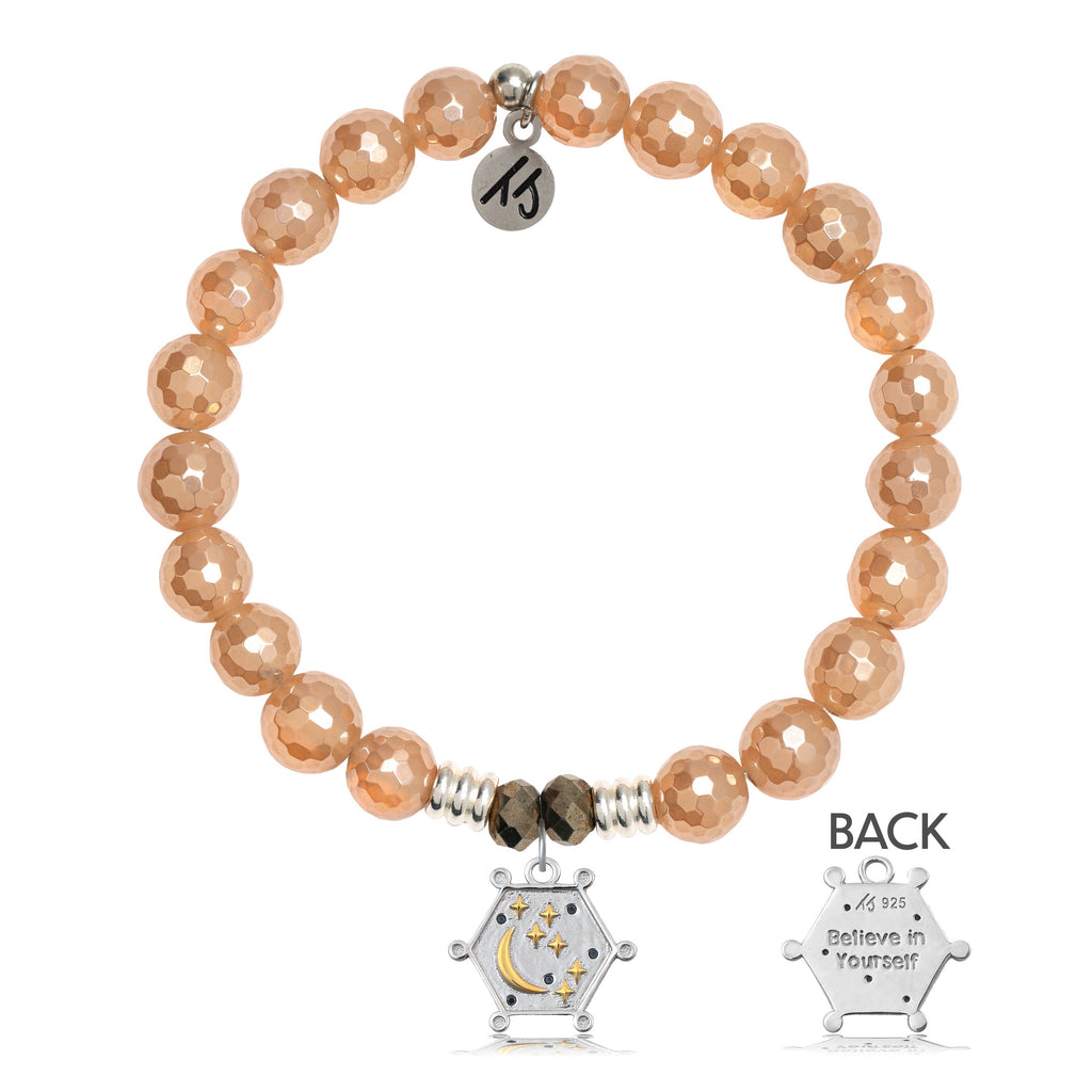 Champagne Agate Stone Bracelet with Believe in Yourself Sterling Silver Charm