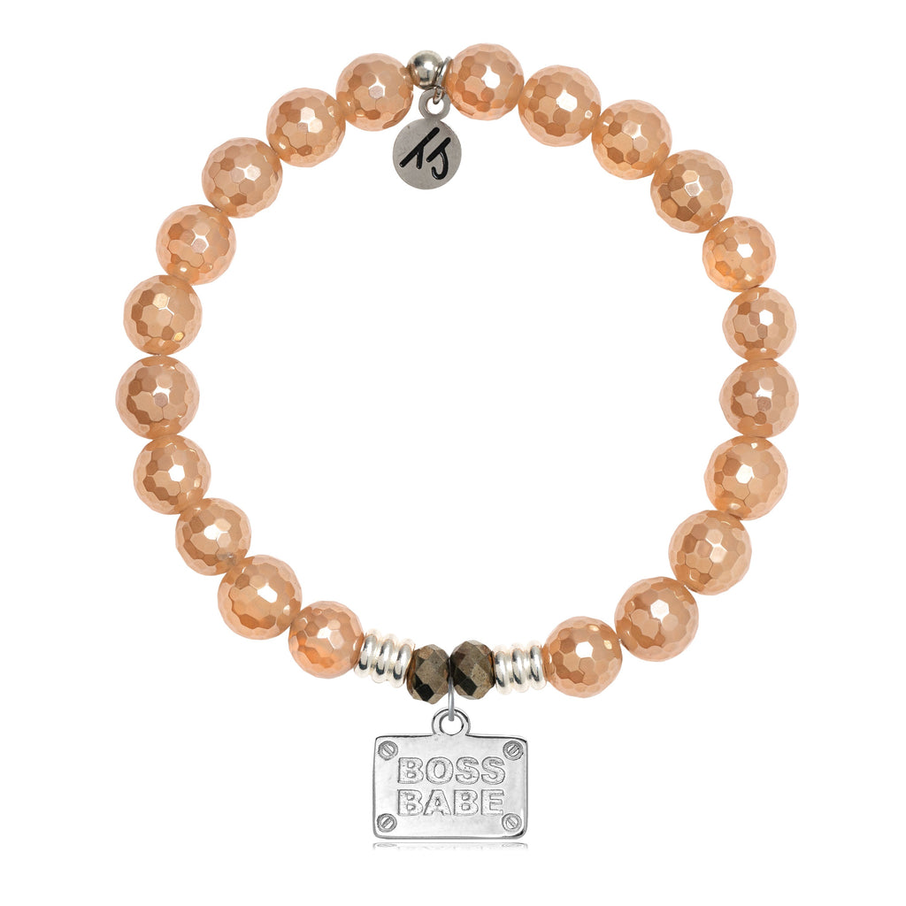 Champagne Agate Stone Bracelet with Boss Babe Sterling Silver Charm