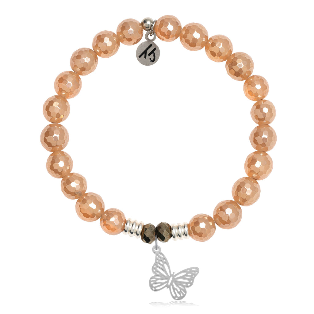 Champagne Agate Stone Bracelet with Butterfly Sterling Silver Charm