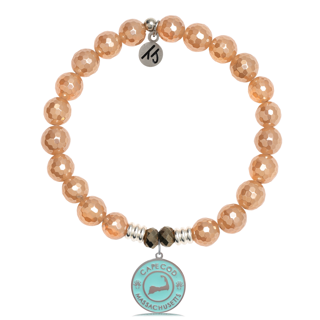 Champagne Agate Stone Bracelet with Cape Cod Enamel Sterling Silver Charm
