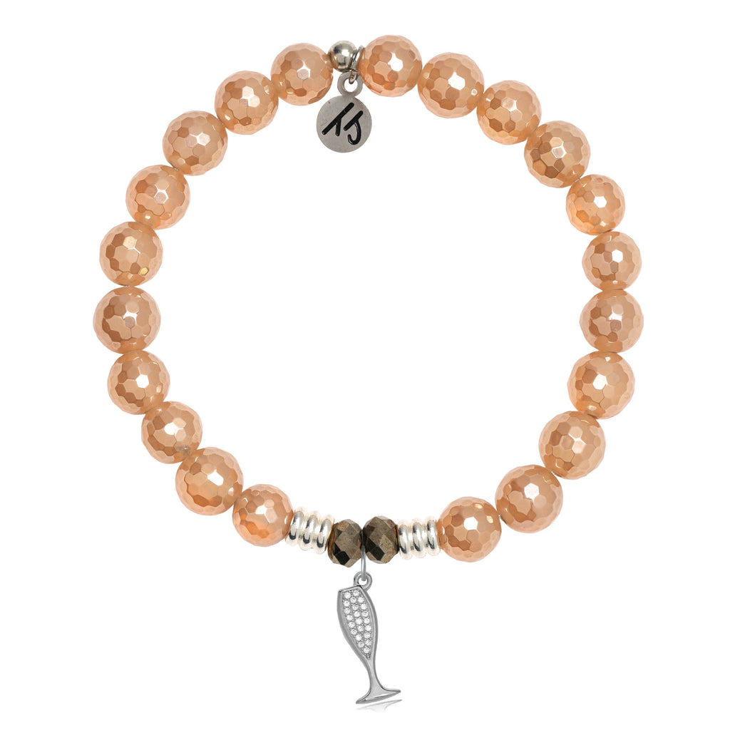 Champagne Agate Stone Bracelet with Cheers Sterling Silver Charm
