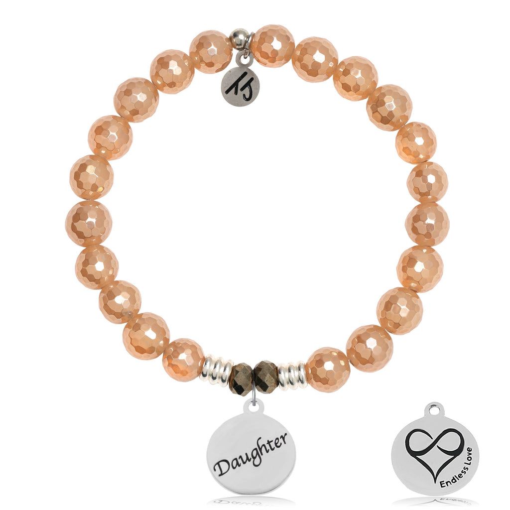 Champagne Agate Stone Bracelet with Daughter Sterling Silver Charm