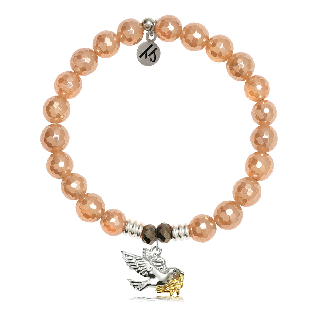 Champagne Agate Stone Bracelet with Dove Sterling Silver Charm