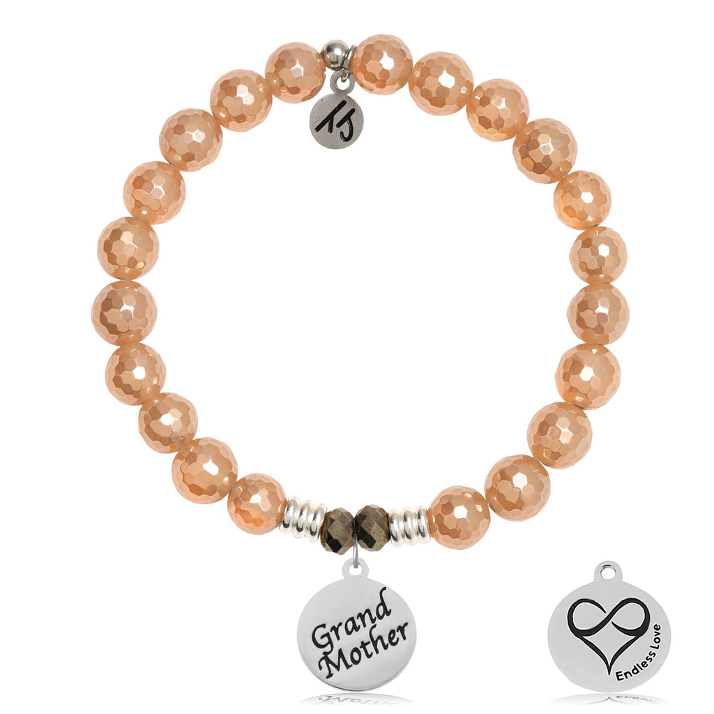 Champagne Agate Stone Bracelet with Grandmother Sterling Silver Charm