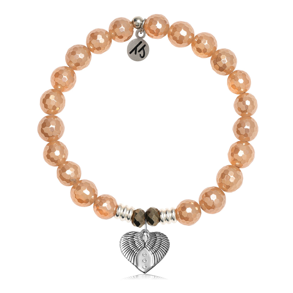 Champagne Agate Stone Bracelet with Heart of Angels Sterling Silver Charm
