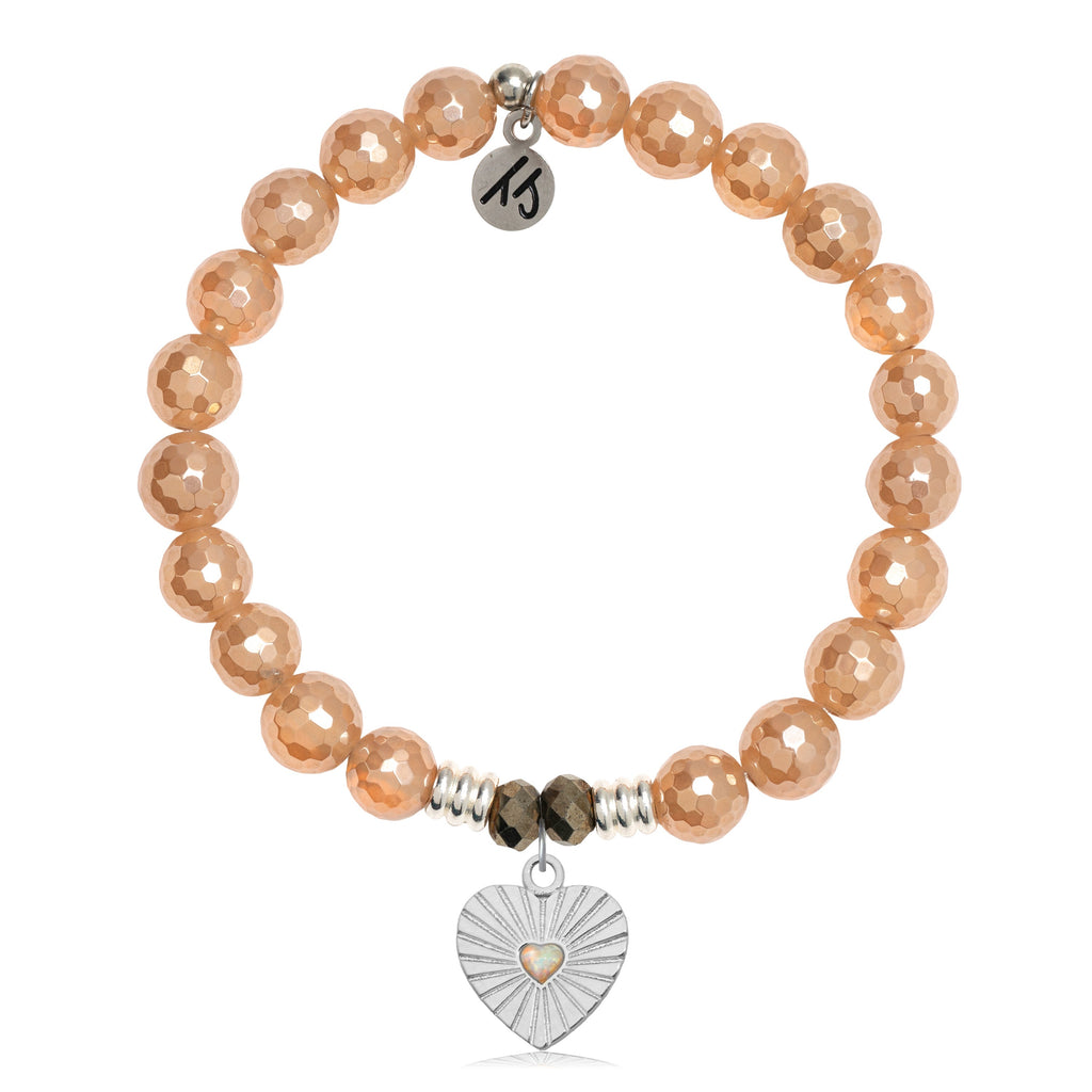 Champagne Agate Stone Bracelet with Heart Sterling Silver Charm
