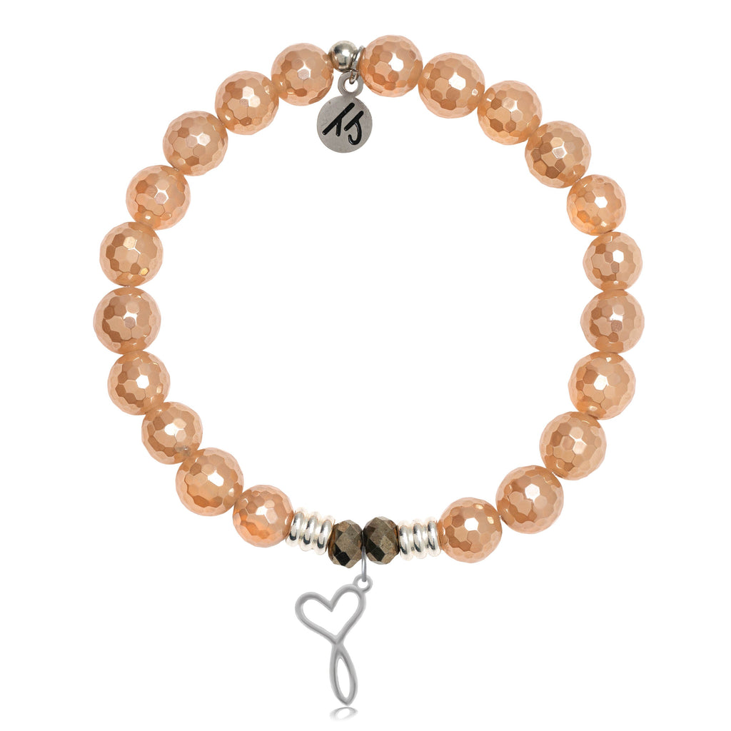 Champagne Agate Stone Bracelet with Infinity Heart Sterling Silver Charm