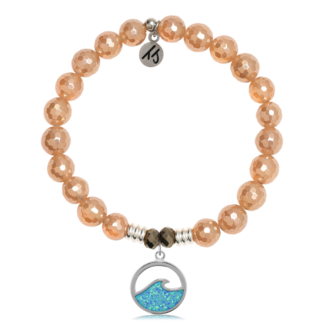 Champagne Agate Stone Bracelet with Love as Deep as the Ocean Sterling Silver Charm