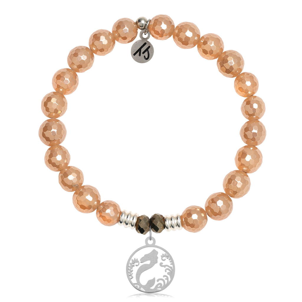 Champagne Agate Stone Bracelet with Mermaid Sterling Silver Charm