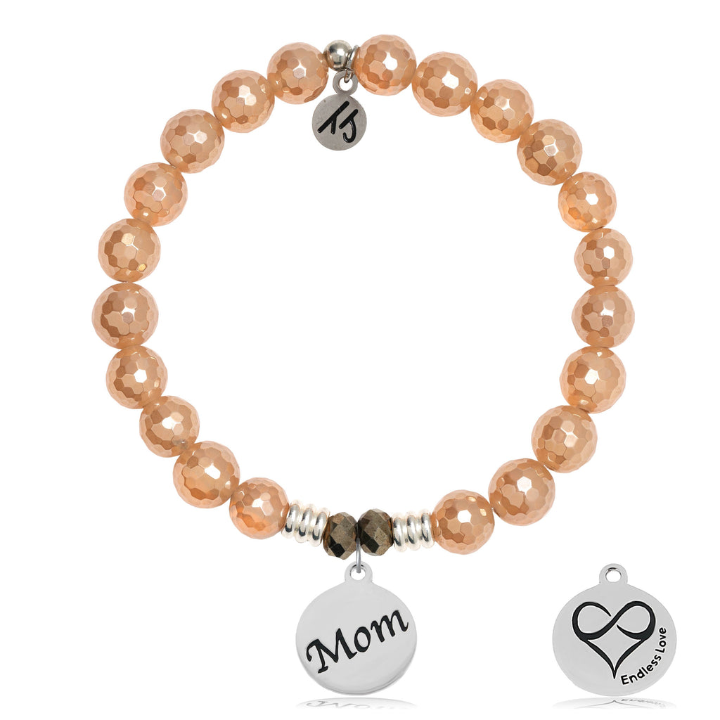 Champagne Agate Stone Bracelet with Mom Sterling Silver Charm