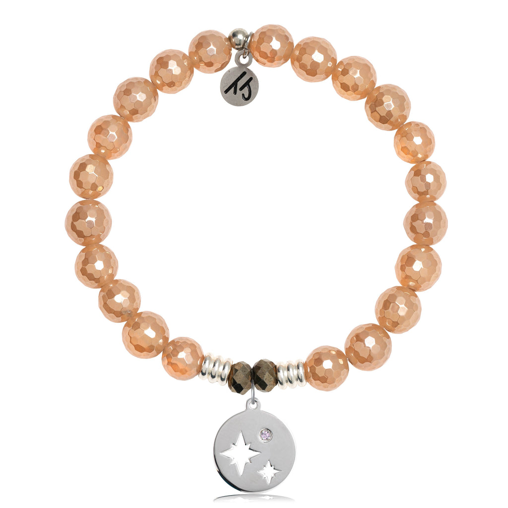Champagne Agate Stone Bracelet with Mother Daughter Sterling Silver Charm