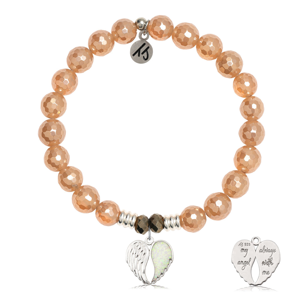 Champagne Agate Stone Bracelet with My Angel Sterling Silver Charm
