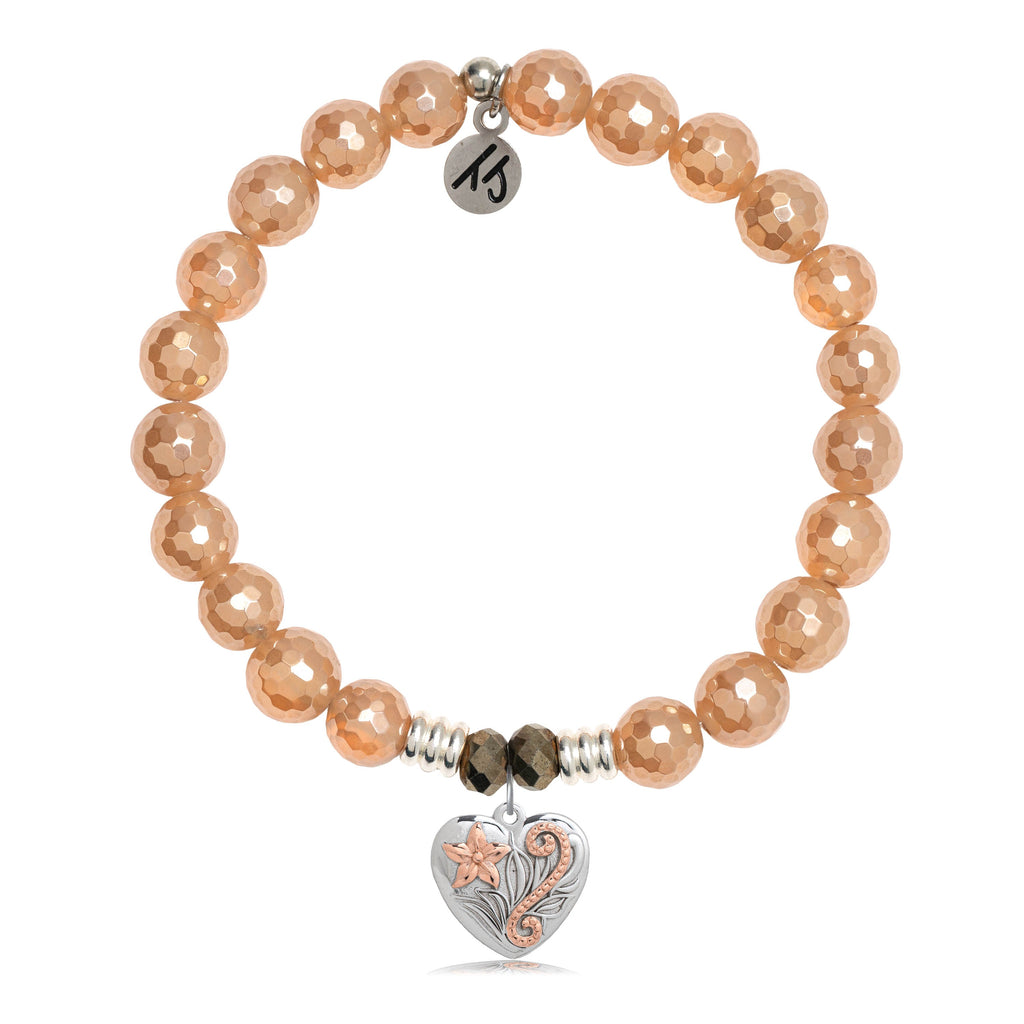 Champagne Agate Stone Bracelet with Renewal Heart Sterling Silver Charm