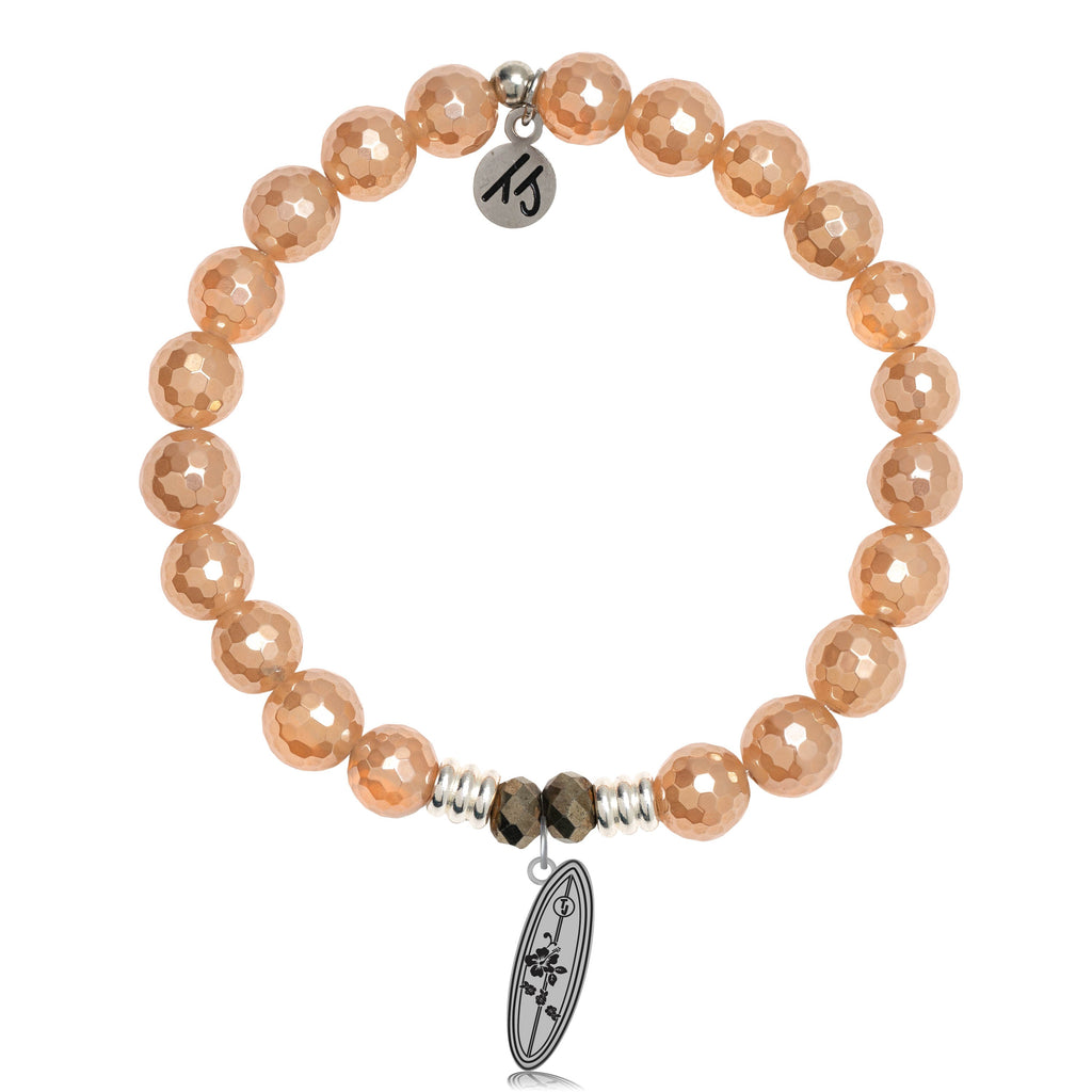 Champagne Agate Stone Bracelet with Ride the Wave Sterling Silver Charm