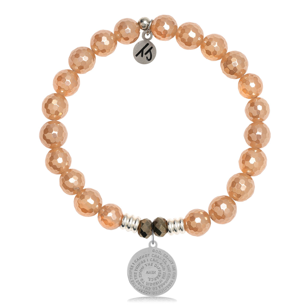 Champagne Agate Stone Bracelet with Serenity Prayer Sterling Silver Charm