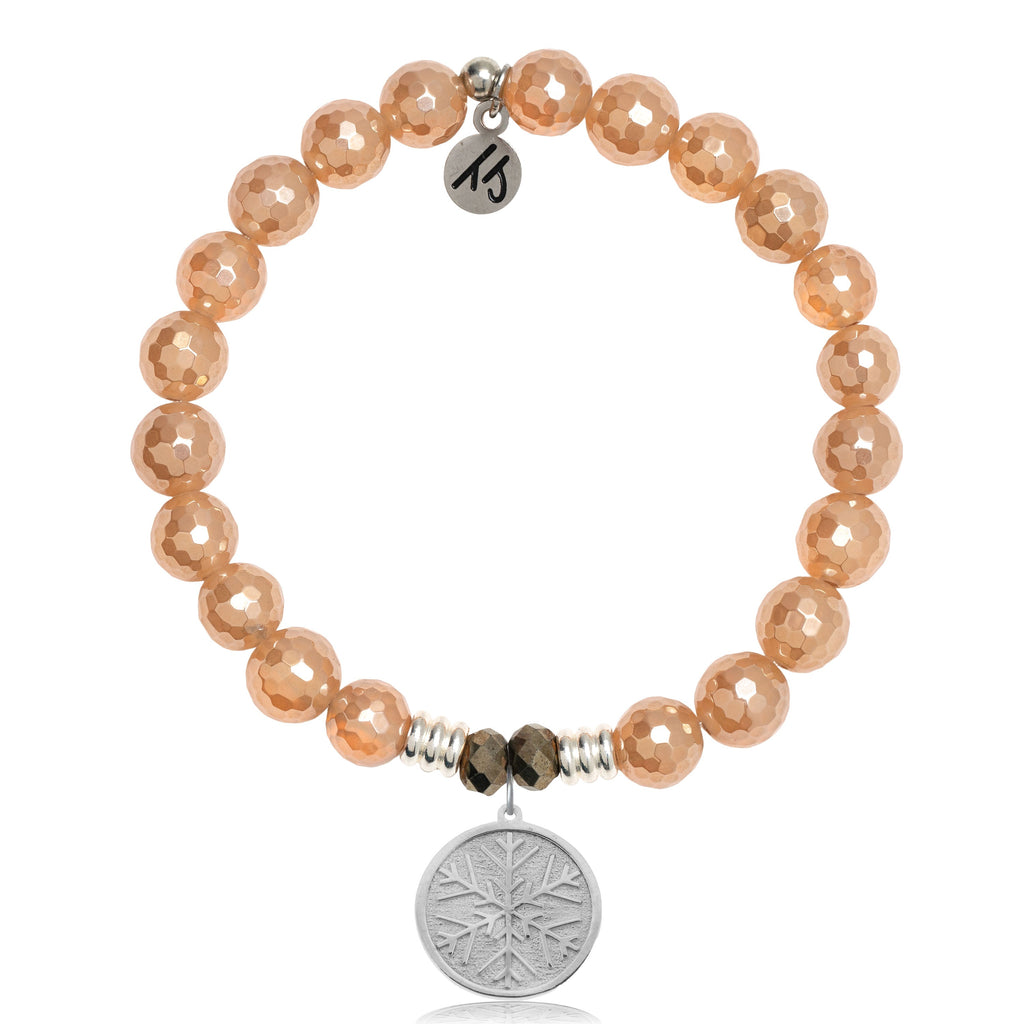 Champagne Agate Stone Bracelet with Snowflake Sterling Silver Charm