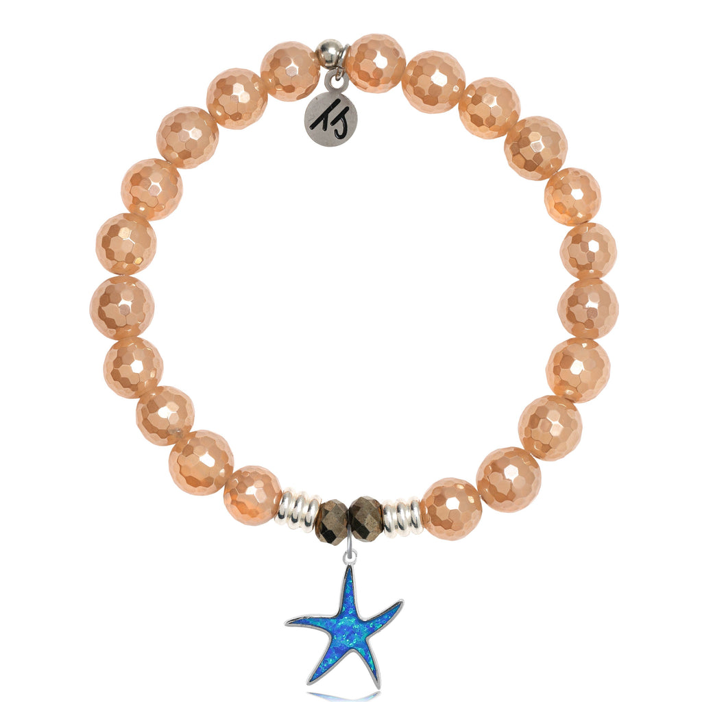 Champagne Agate Stone Bracelet with Star of the Sea Sterling Silver Charm