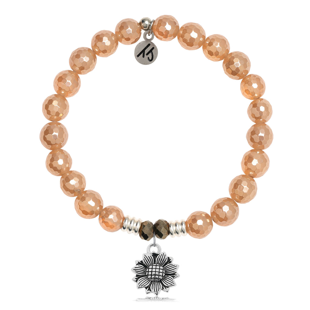 Champagne Agate Stone Bracelet with Sunflower Sterling Silver Charm