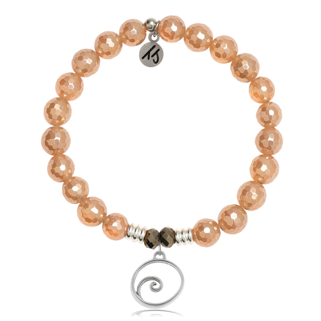 Champagne Agate Stone Bracelet with Wave Sterling Silver Charm