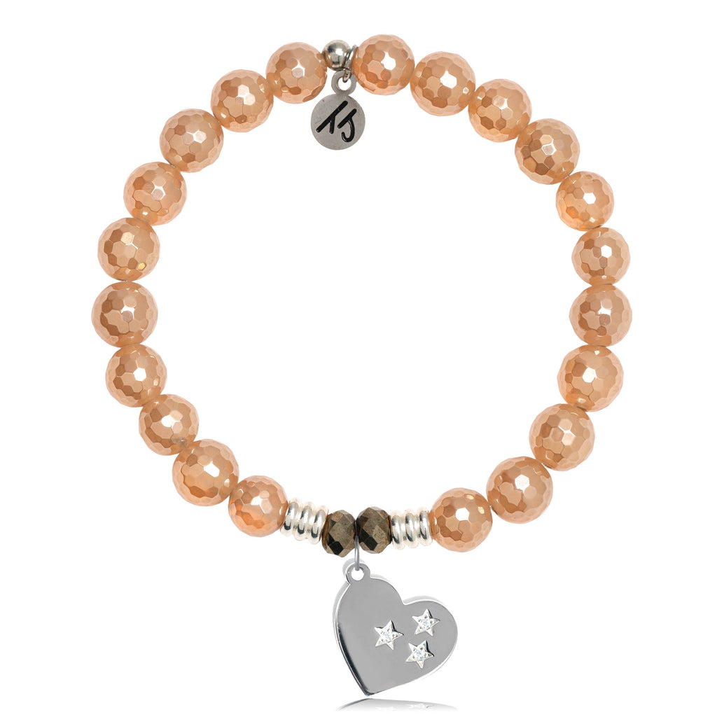 Champagne Agate Stone Bracelet with Wishing Heart Sterling Silver Charm