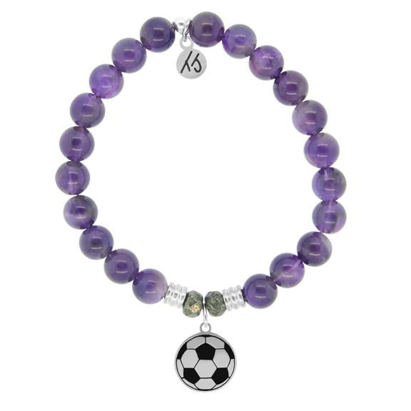 Champions Collection-Amethyst Stone Bracelet with Soccer Sterling Silver Charm