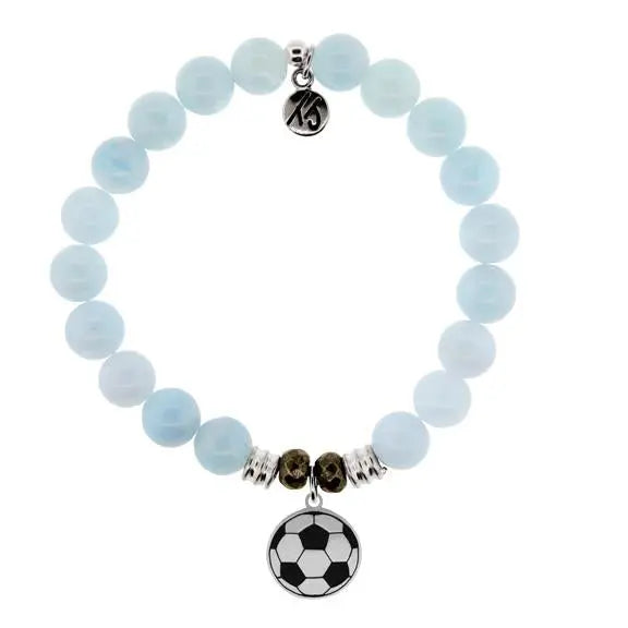 Champions Collection- Blue Aquamarine Stone Bracelet with Soccer Sterling Silver Charm Tiffany Jazelle
