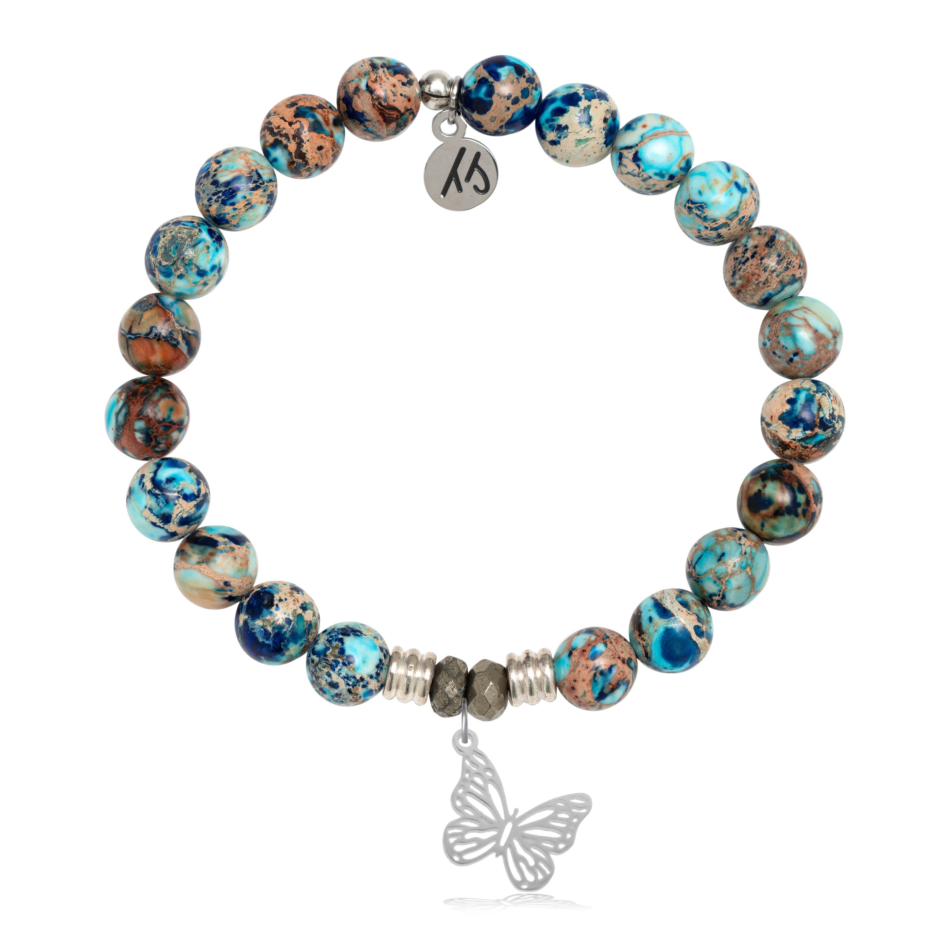 Earth Jasper Stone Bracelet with Butterfly Sterling Silver Charm