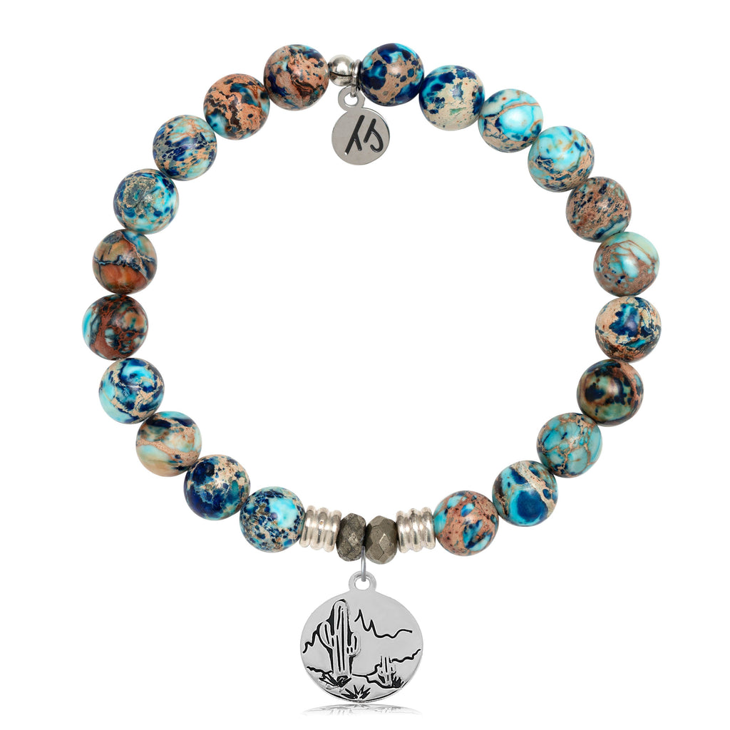 Earth Jasper Stone Bracelet with Cactus Sterling Silver Charm