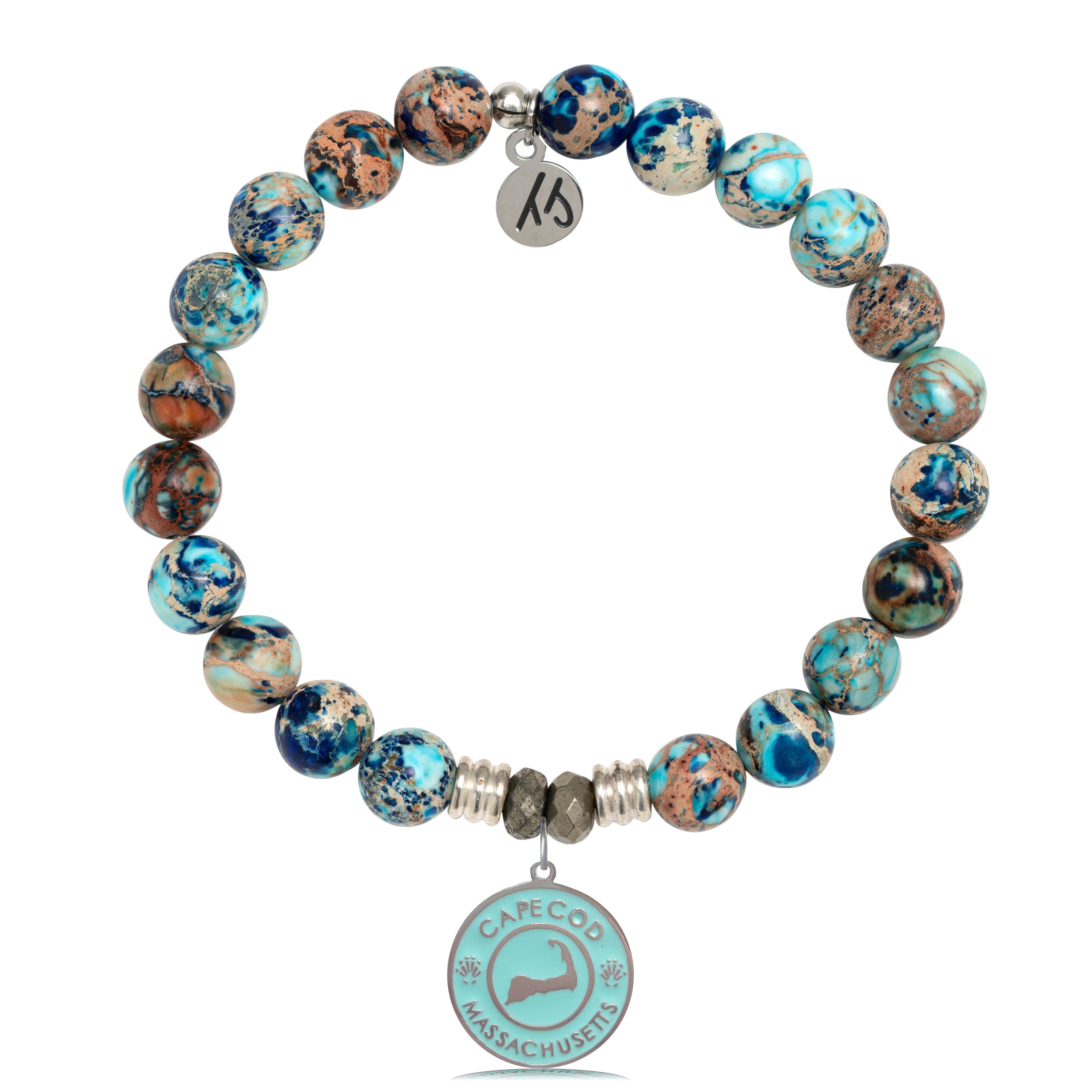 Earth Jasper Stone Bracelet with Cape Cod Enamel Sterling Silver Charm