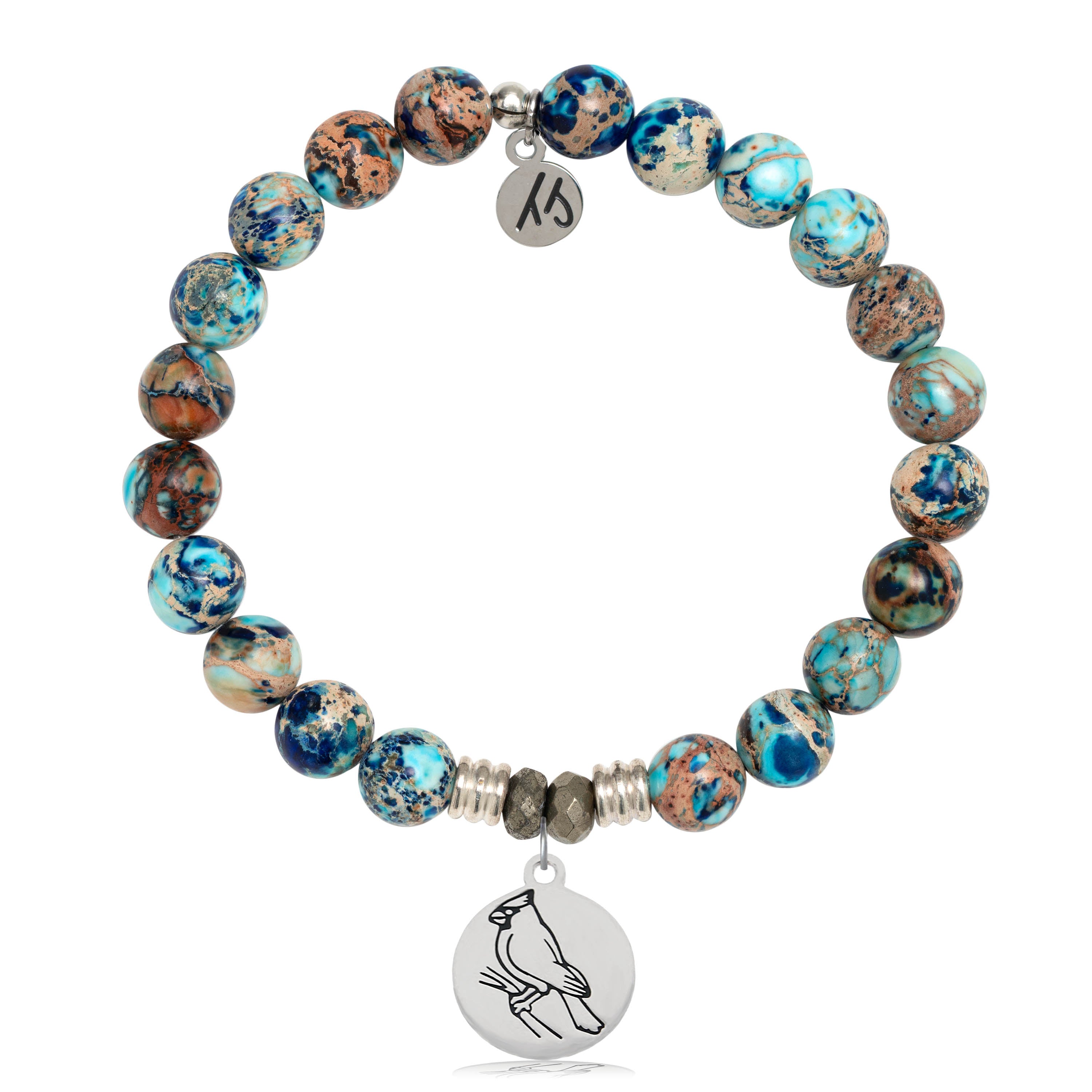 Earth Jasper Stone Bracelet with Cardinal Sterling Silver Charm