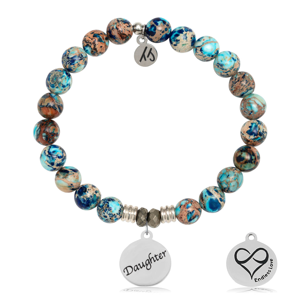 Earth Jasper Stone Bracelet with Daughter Sterling Silver Charm