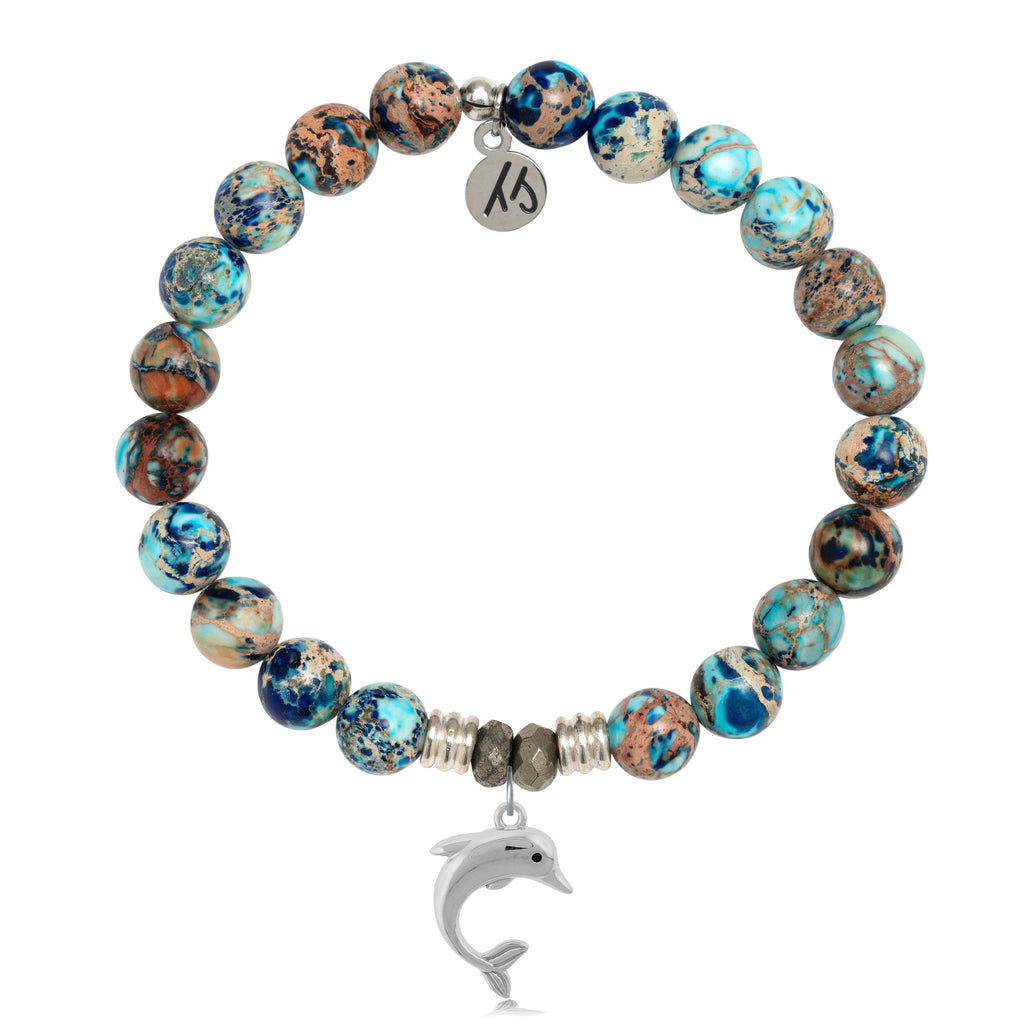 Earth Jasper Stone Bracelet with Dolphin Sterling Silver Charm