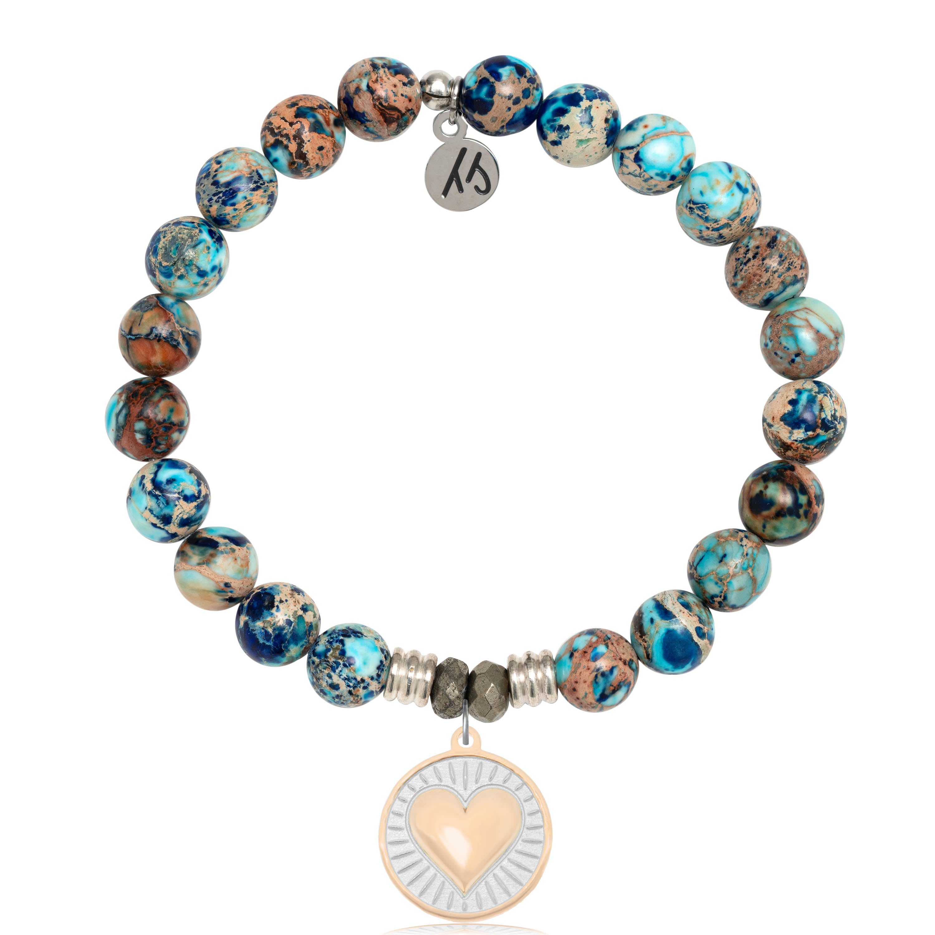 Earth Jasper Stone Bracelet with Heart of Gold Sterling Silver Charm