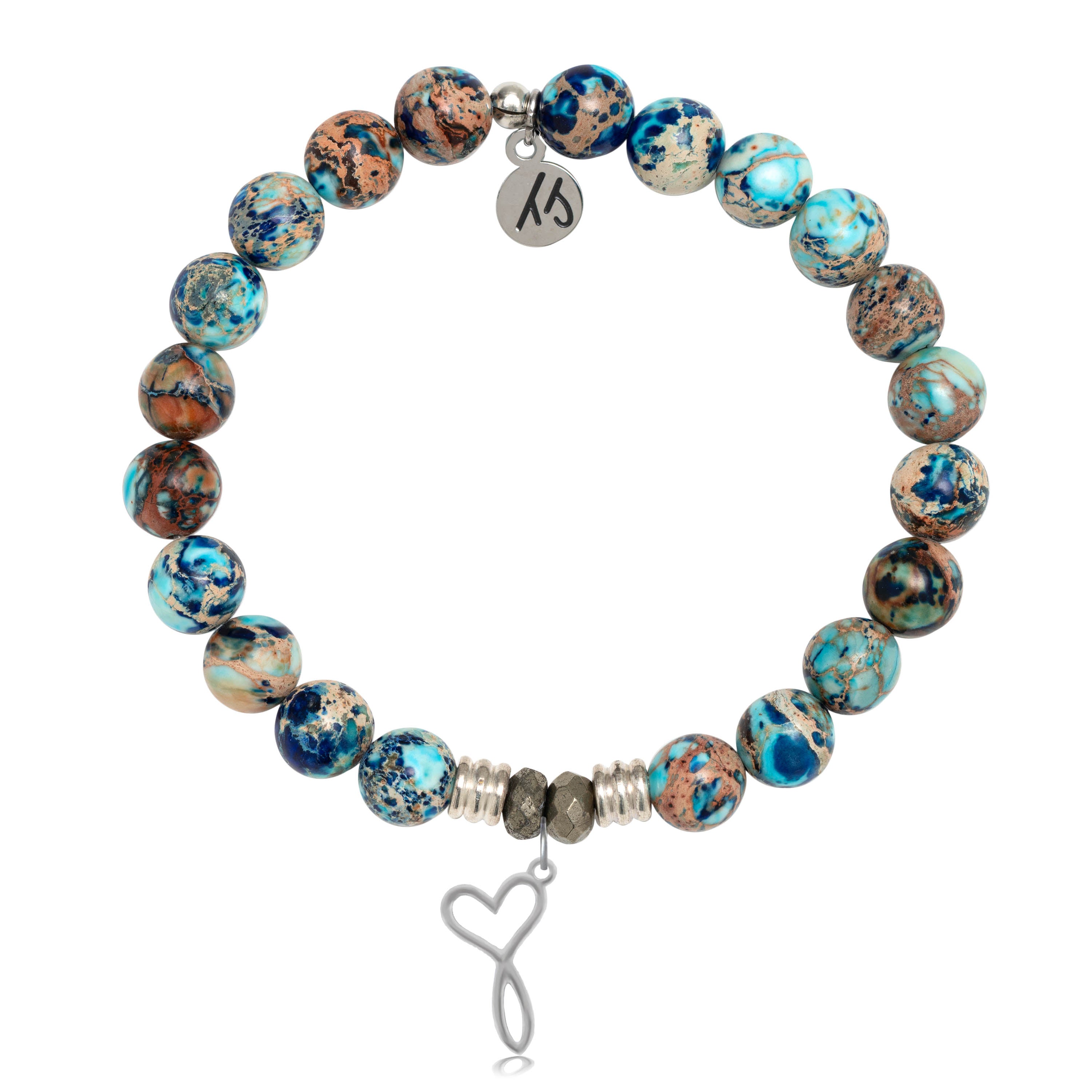 Earth Jasper Stone Bracelet with Infinity Heart Sterling Silver Charm