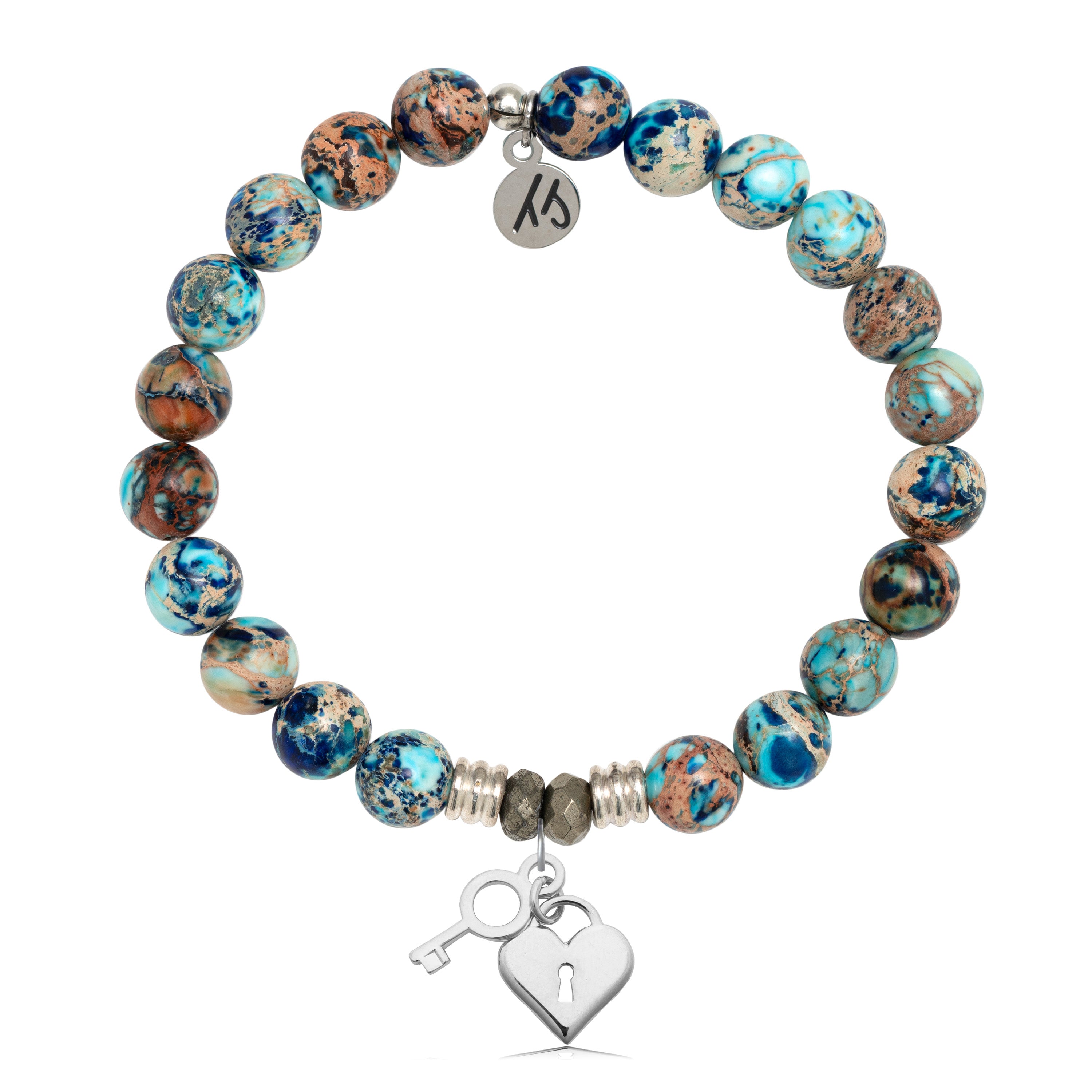 Earth Jasper Stone Bracelet with Key to my Heart Sterling Silver Charm