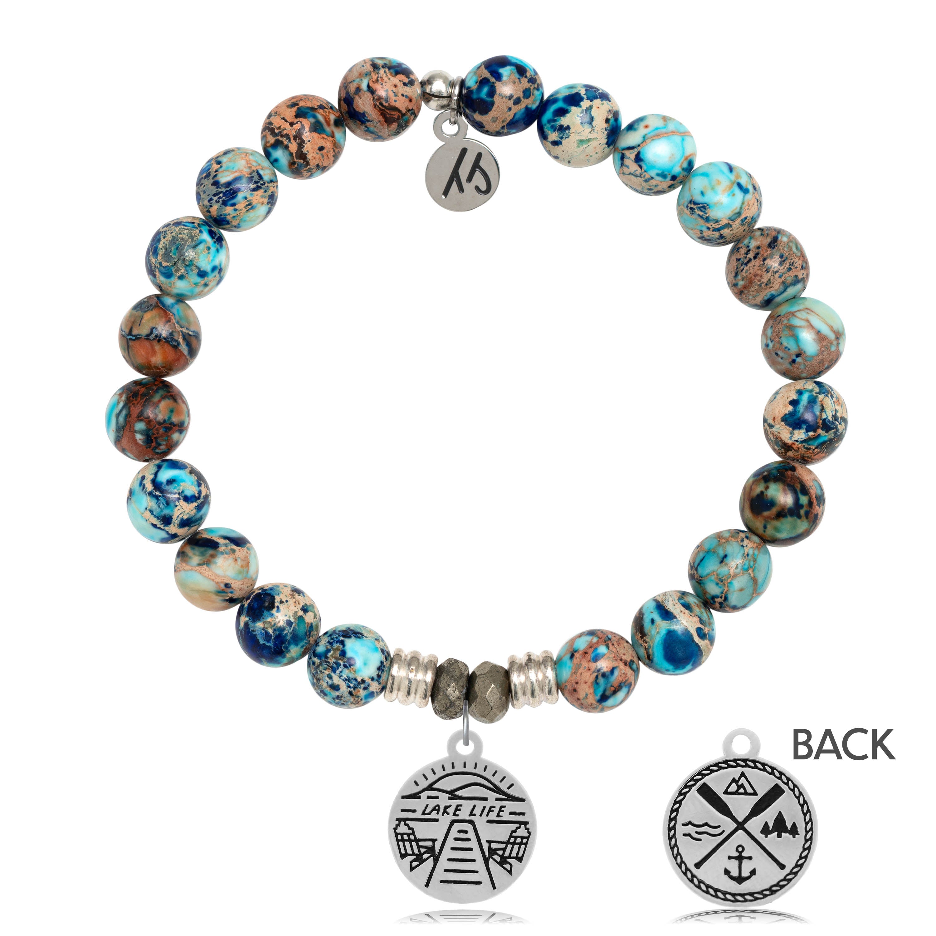 Earth Jasper Stone Bracelet with Lake Life Sterling Silver Charm