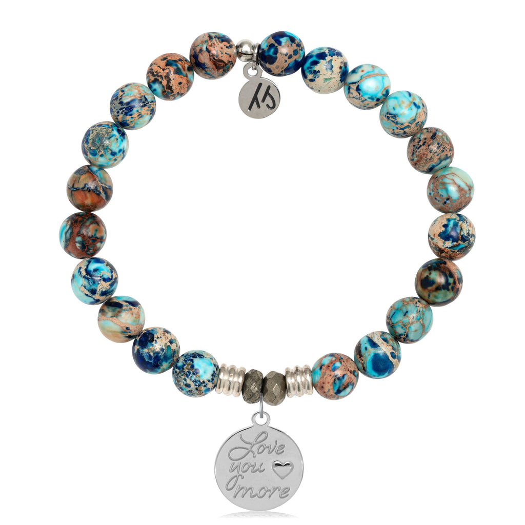 Earth Jasper Stone Bracelet with Love You More Sterling Silver Charm