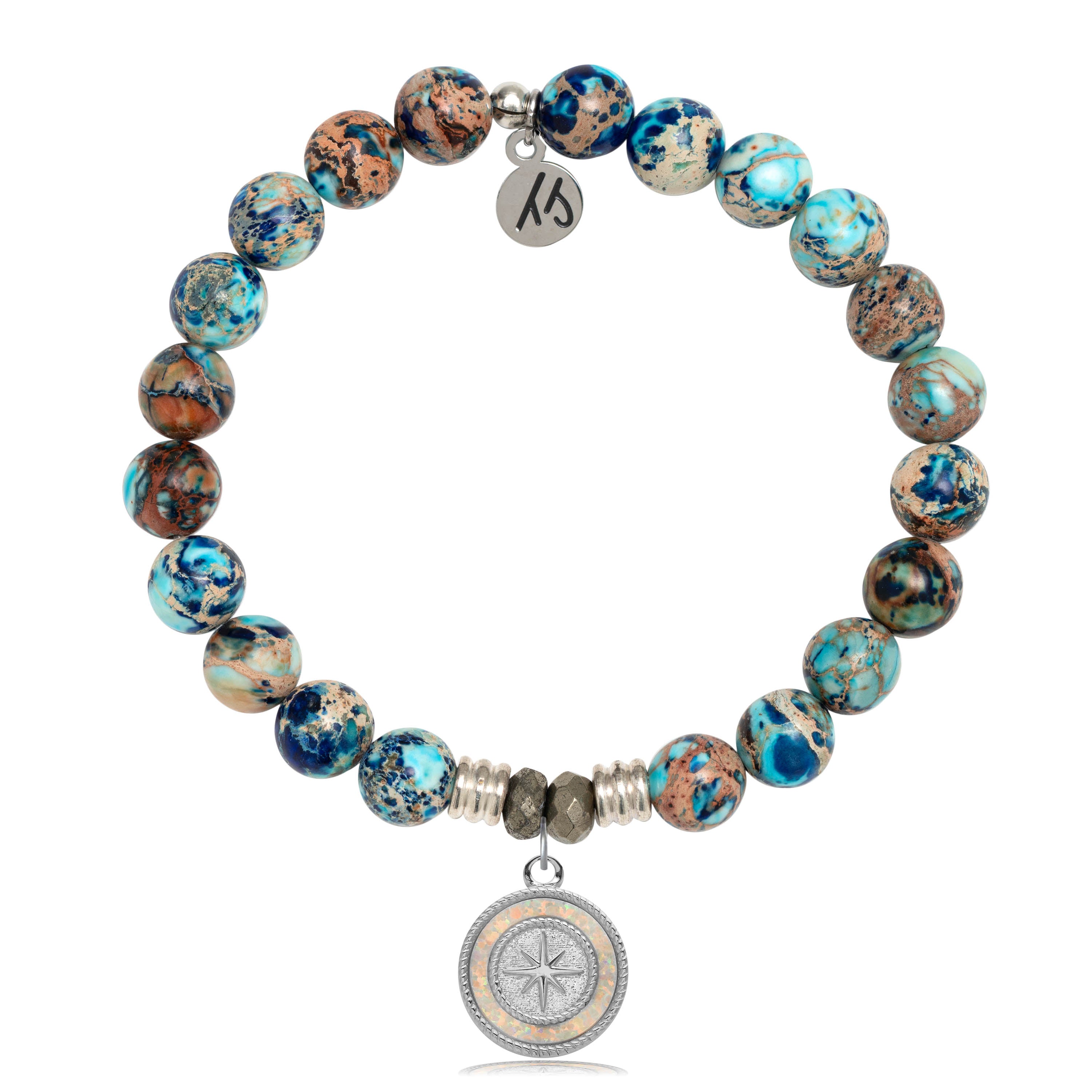 Earth Jasper Stone Bracelet with North Star Sterling Silver Charm