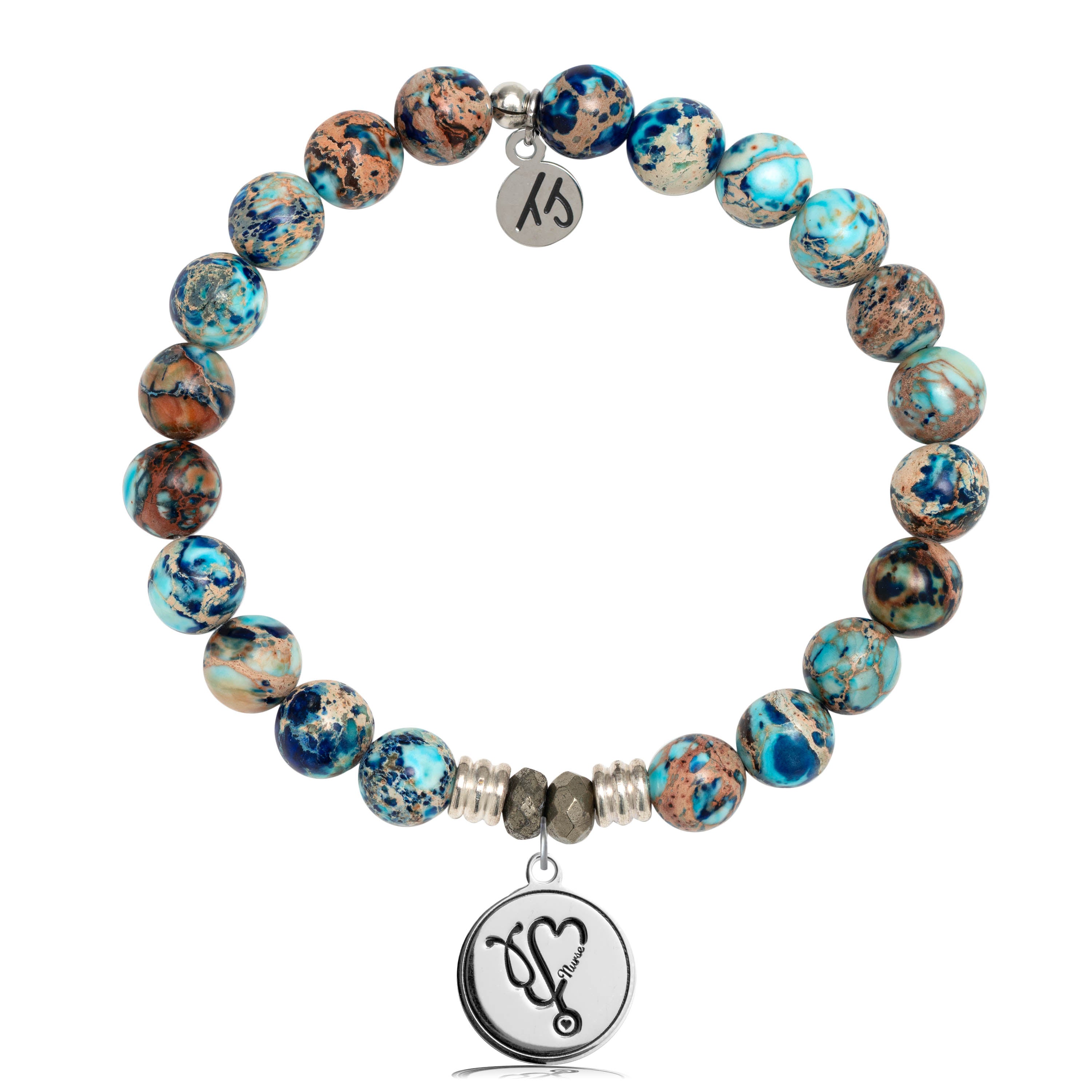Earth Jasper Stone Bracelet with Nurse Sterling Silver Charm