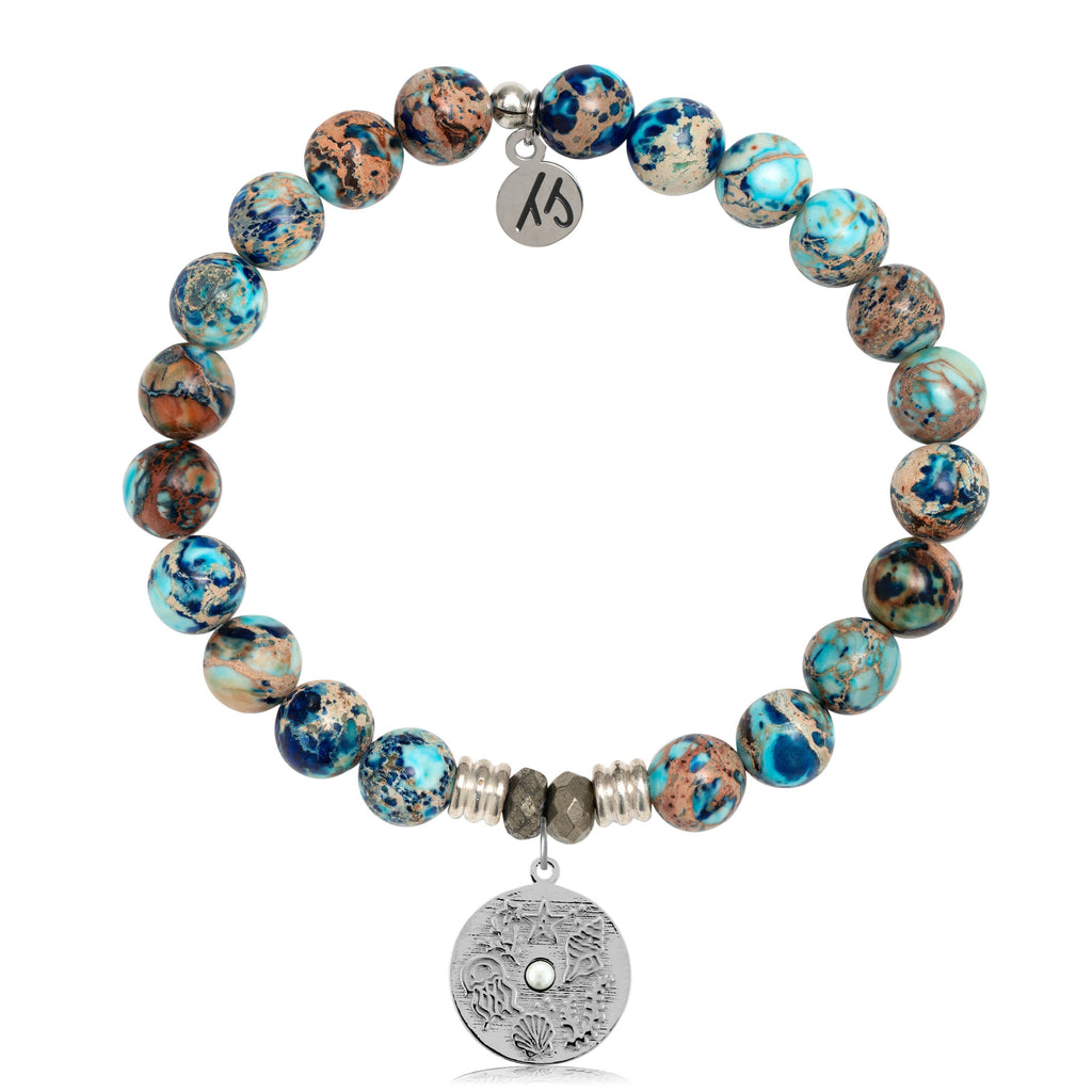 Earth Jasper Stone Bracelet with Ocean Lover Sterling Silver Charm