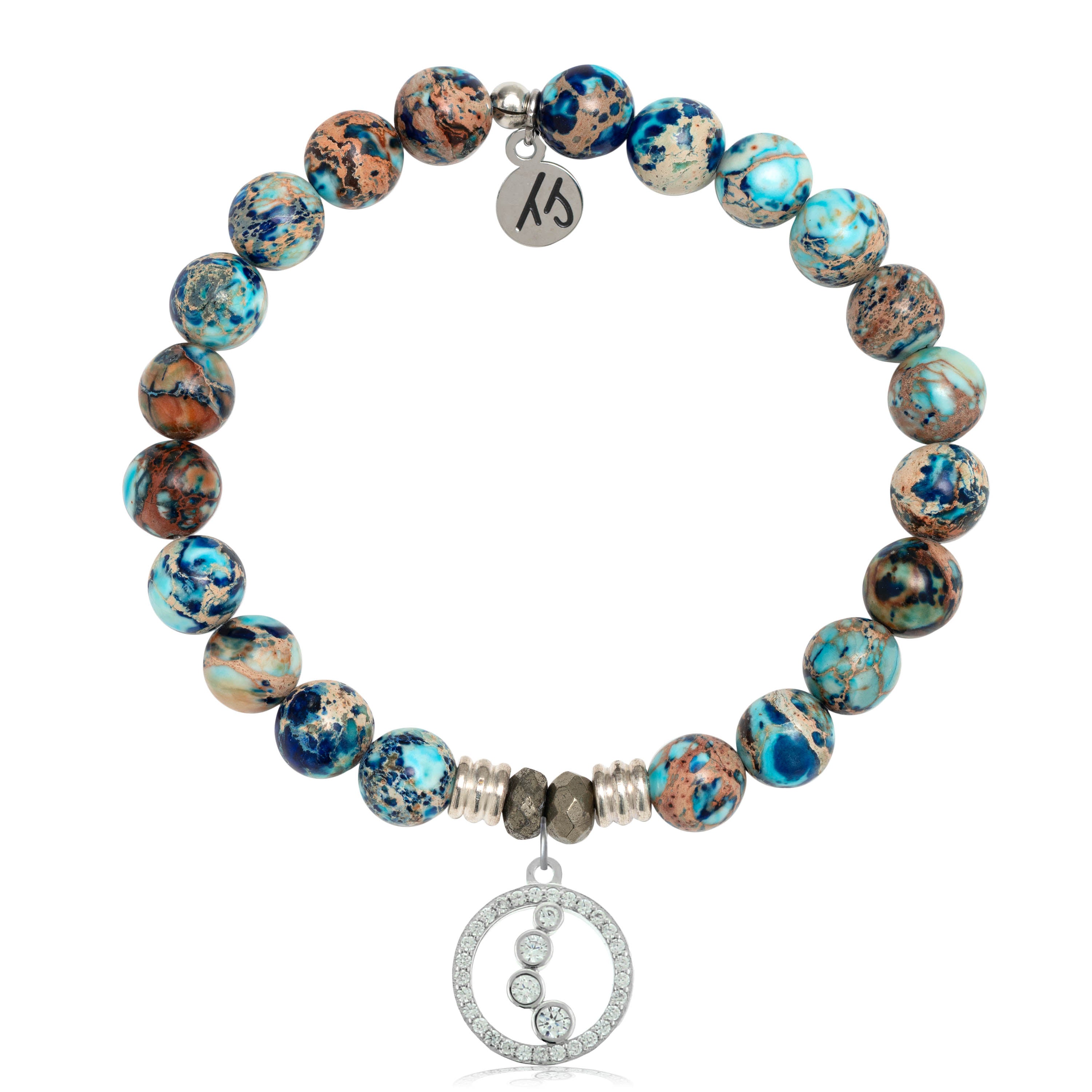 Earth Jasper Stone Bracelet with One Step at a Time Sterling Silver Charm