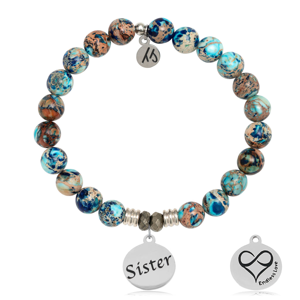 Earth Jasper Stone Bracelet with Sister Sterling Silver Charm