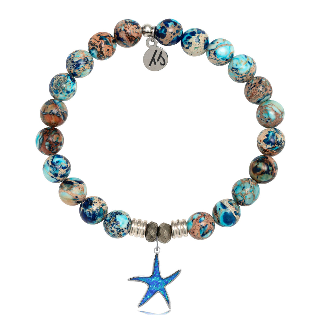 Earth Jasper Stone Bracelet with Star of the Sea Sterling Silver Charm