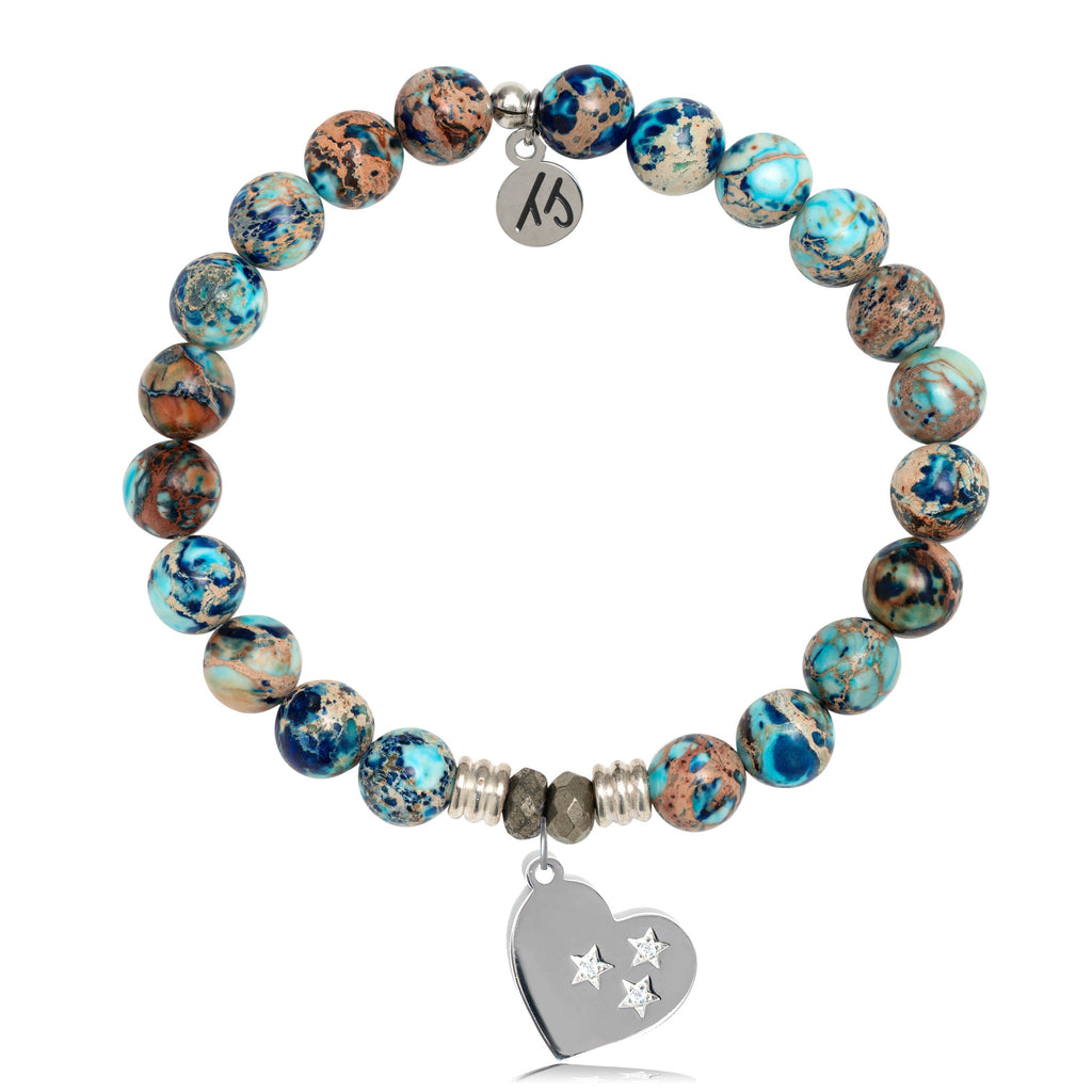 Earth Jasper Stone Bracelet with Wishing Heart Sterling Silver Charm