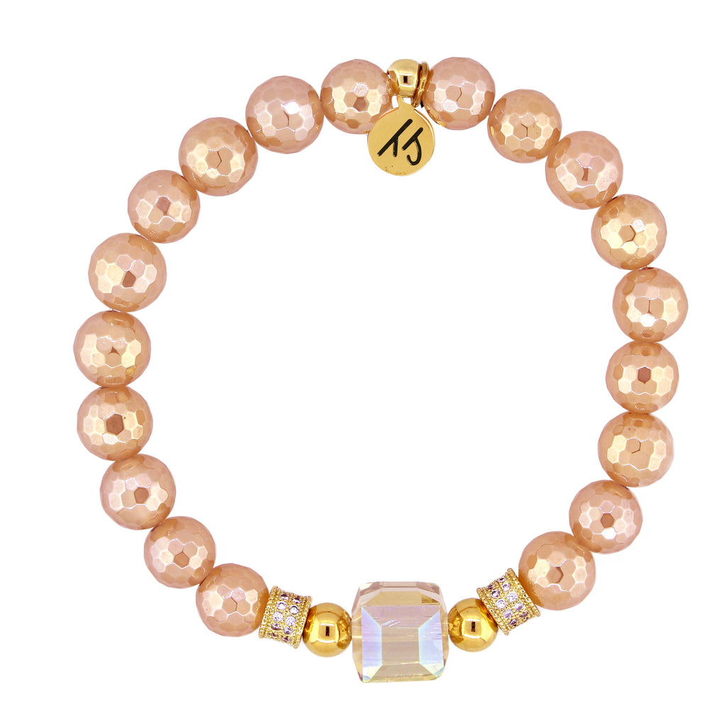 Everyday Sparkle Collection- Champagne Agate Gemstone with Yellow Crystal Bracelet