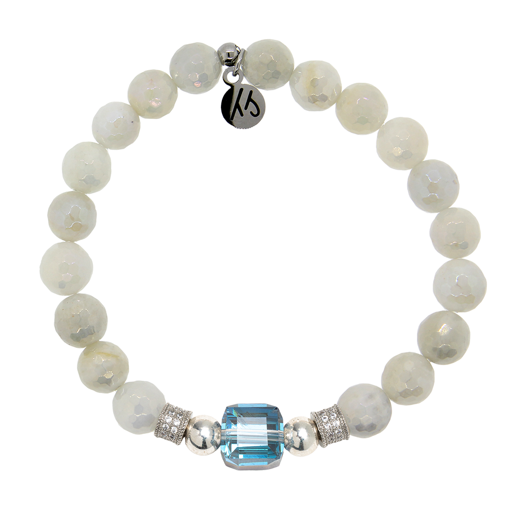 Everyday Sparkle Collection- Moonstone Gemstone with Blue Crystal Bracelet