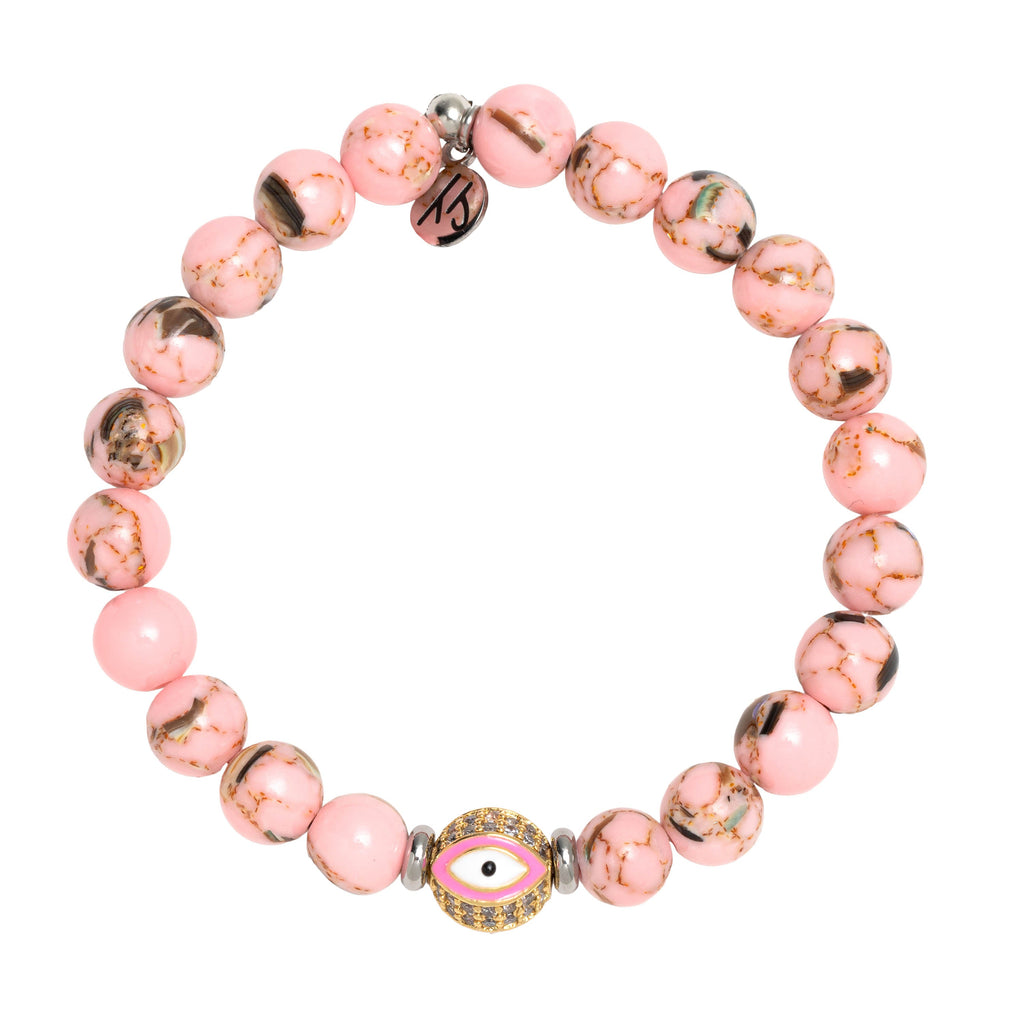 Evil Eye Bead with Pink Shell Gemstones Bracelet