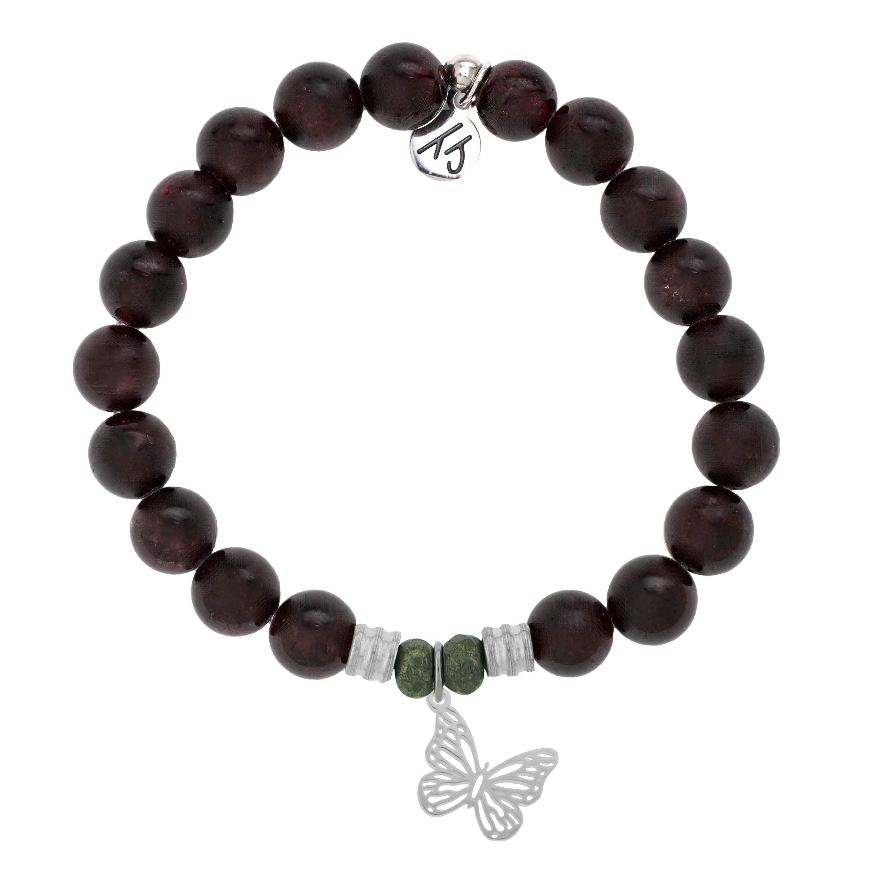 Garnet Stone Bracelet with Butterfly Sterling Silver Charm