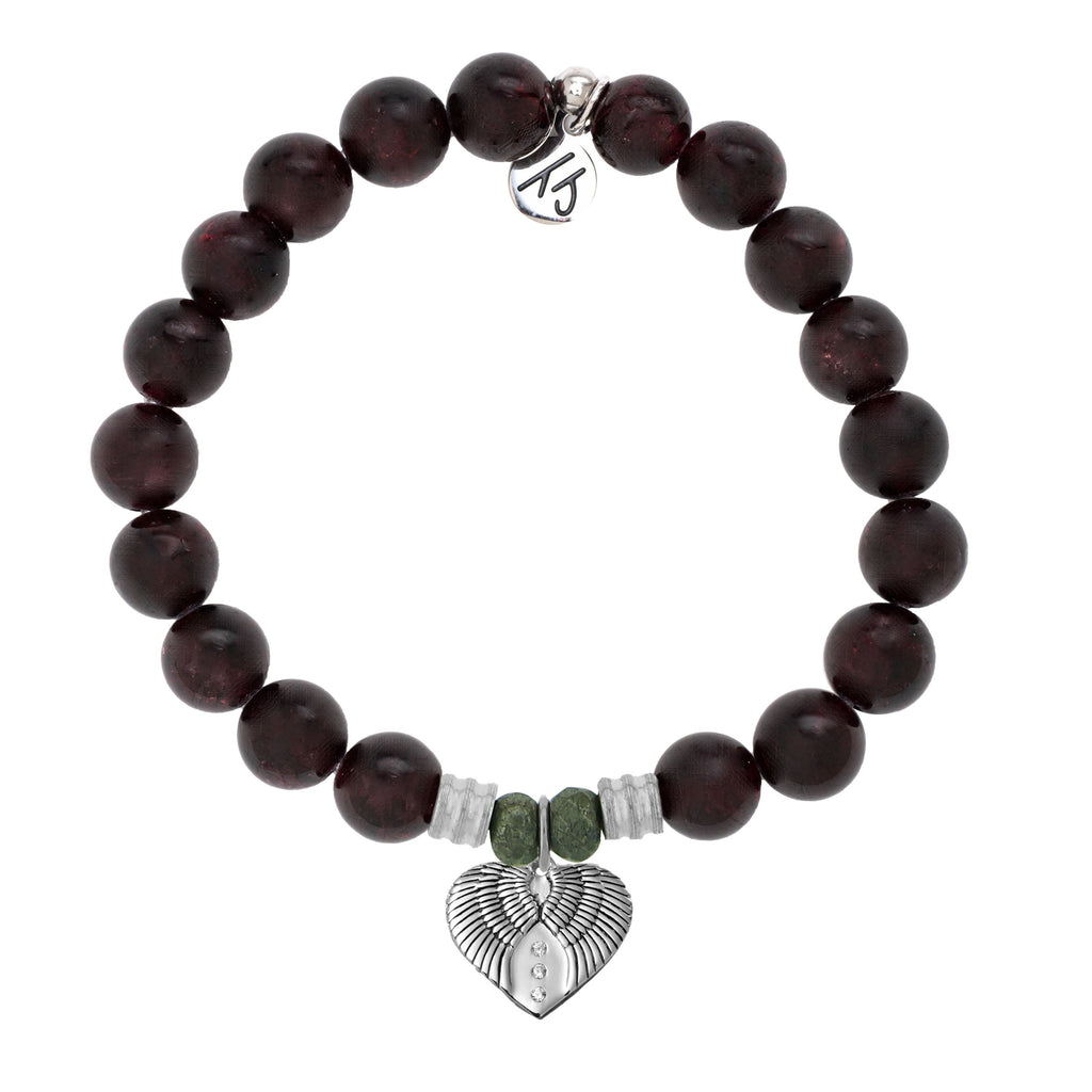 Garnet Stone Bracelet with Heart of Angels Sterling Silver Charm