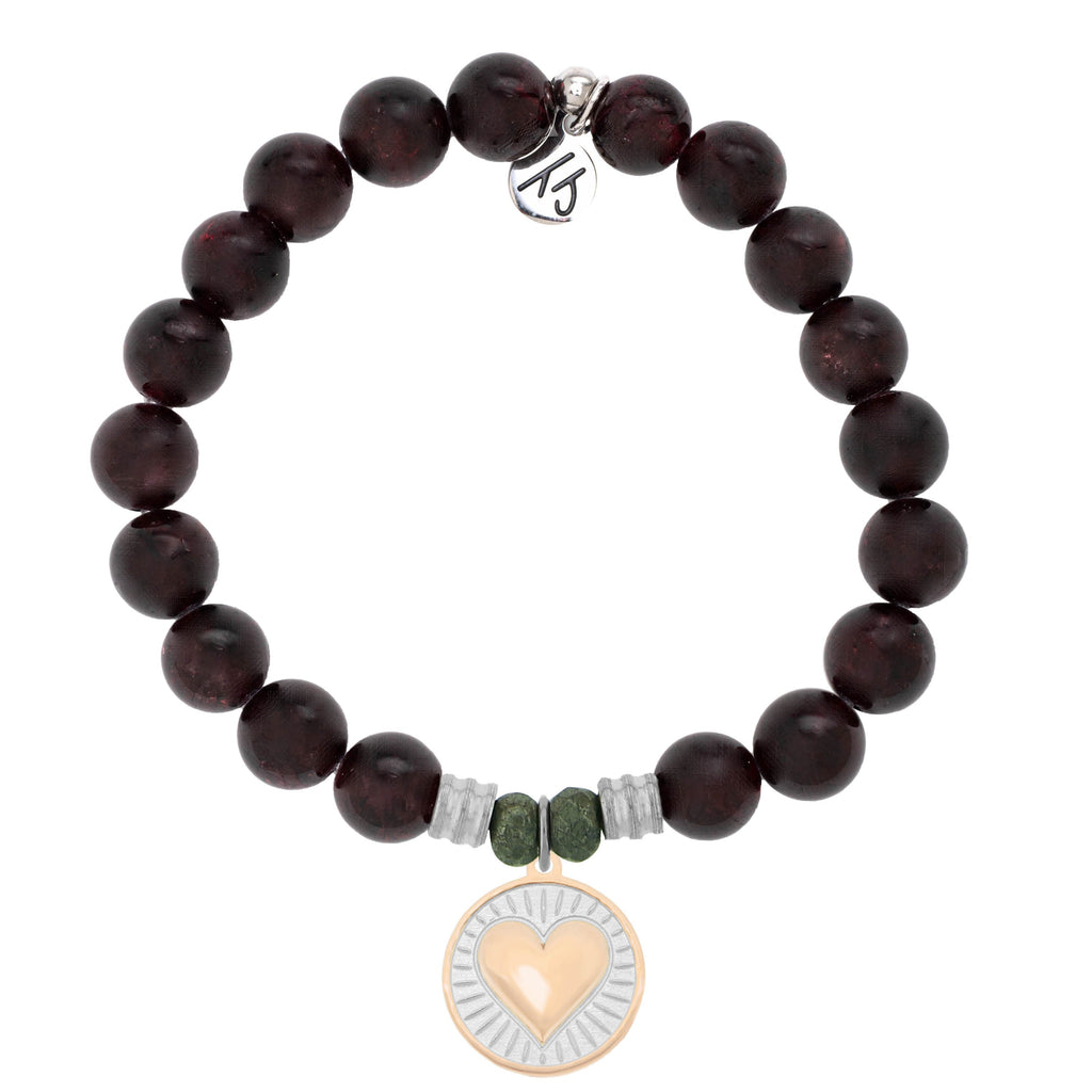Garnet Stone Bracelet with Heart of Gold Sterling Silver Charm